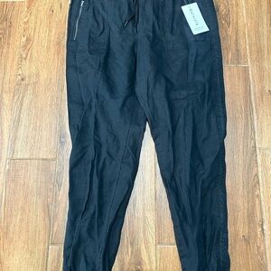 Athleta NWT Women’s Linen Jogger Pants Zipper Pockets Black Size 16